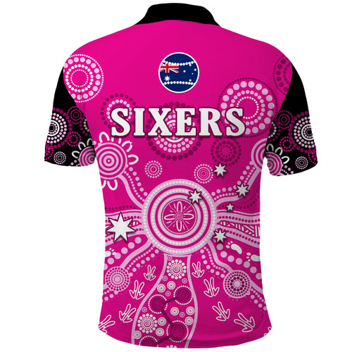 sydney-sixers-polo-shirt-cricket-indigenous-australian-art-ver01