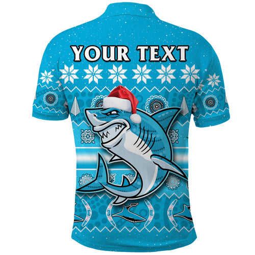 custom-personalised-sharks-christmas-polo-shirt-cronulla-sutherland-aboriginal-art-merry-xmas