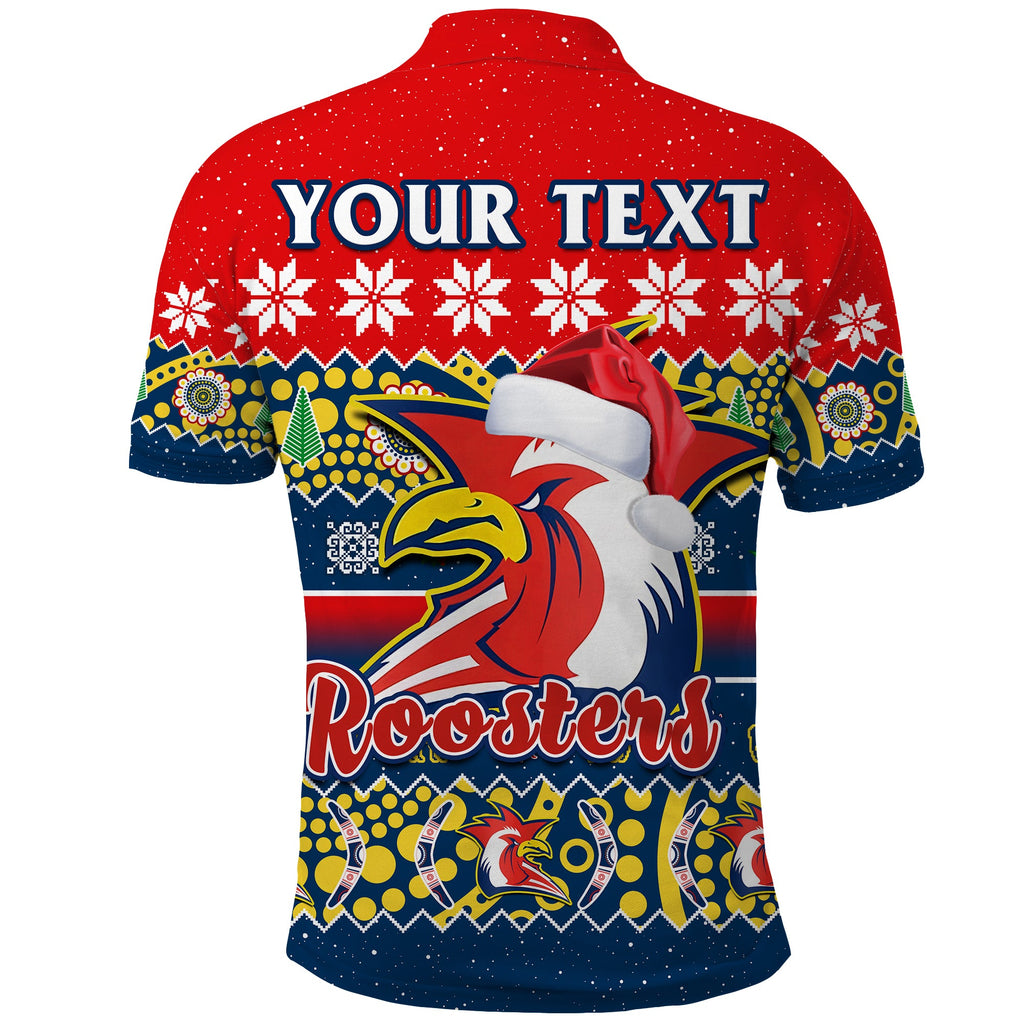 custom-personalised-sydney-roosters-christmas-polo-shirt-easts-aboriginal-art-merry-xmas