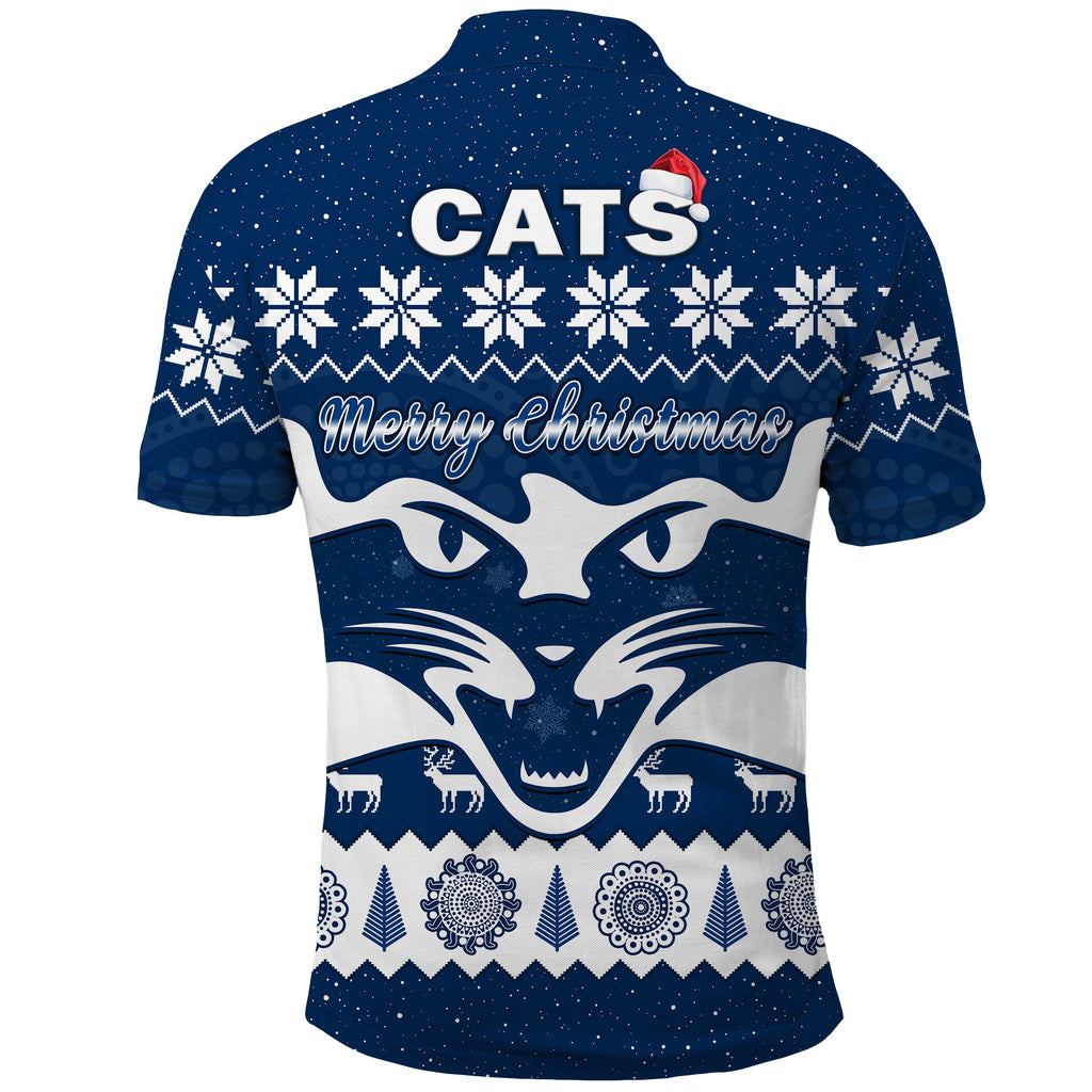 cats-football-christmas-polo-shirt-geelong-aboriginal-painting