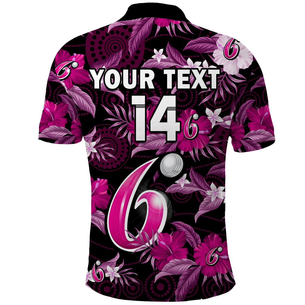 custom-text-and-number-sydney-sixers-cricket-polo-shirt-aboriginal-art-mix-tropical-flowers