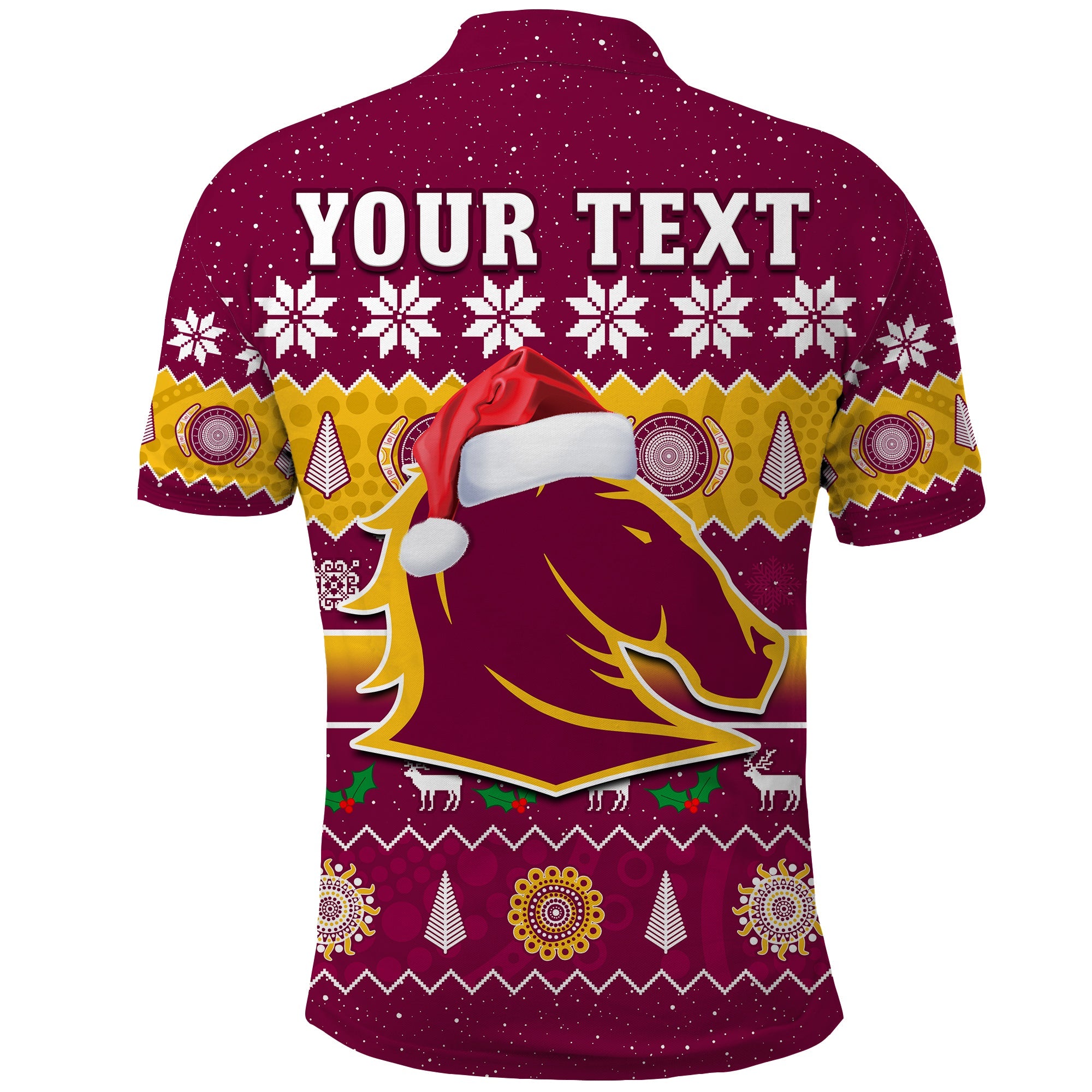 custom-personalised-broncos-christmas-polo-shirt-brisbane-aboriginal-art-merry-xmas