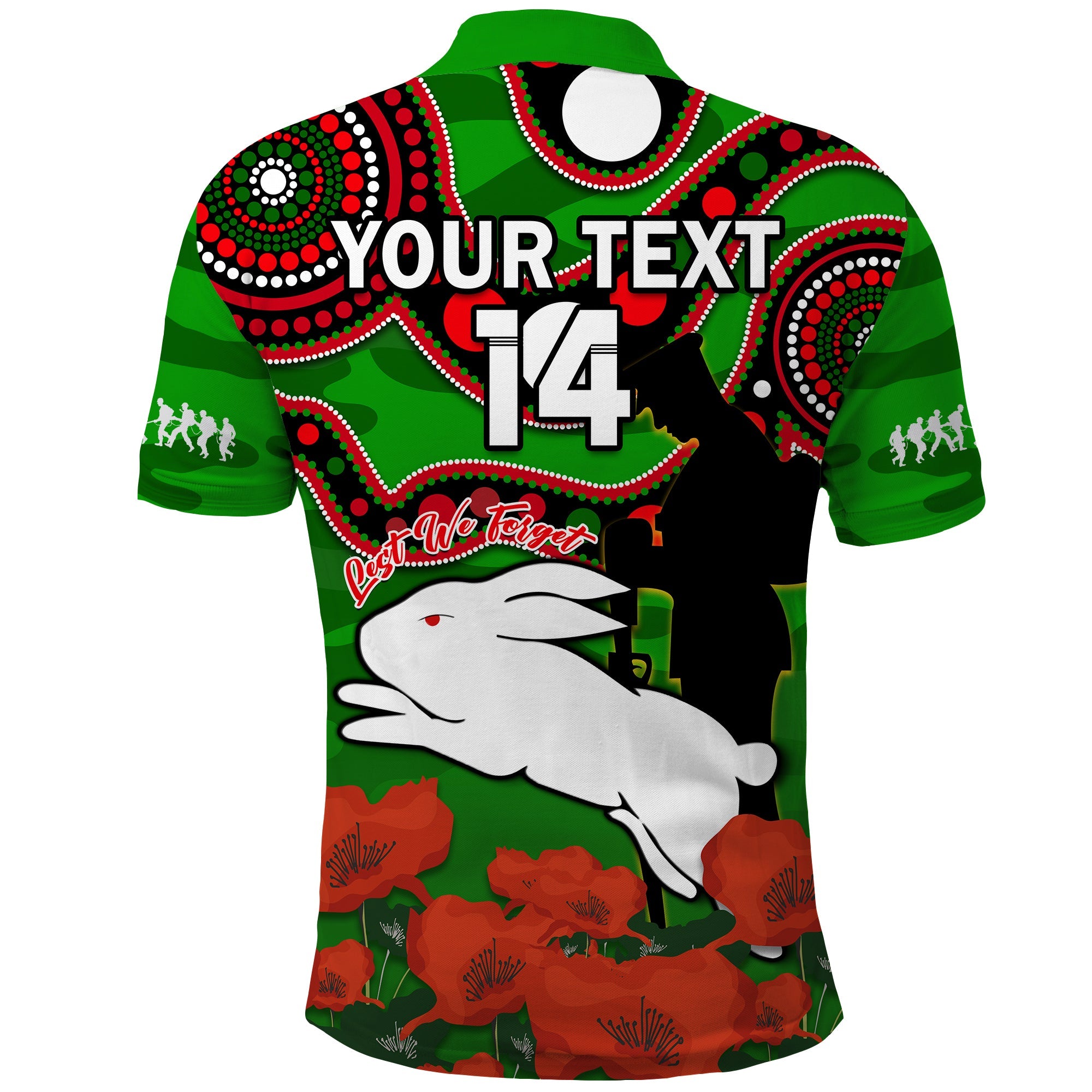 custom-text-and-number-rabbitohs-rugby-anzac-2023-polo-shirt-bilby-with-eggs-flag-style