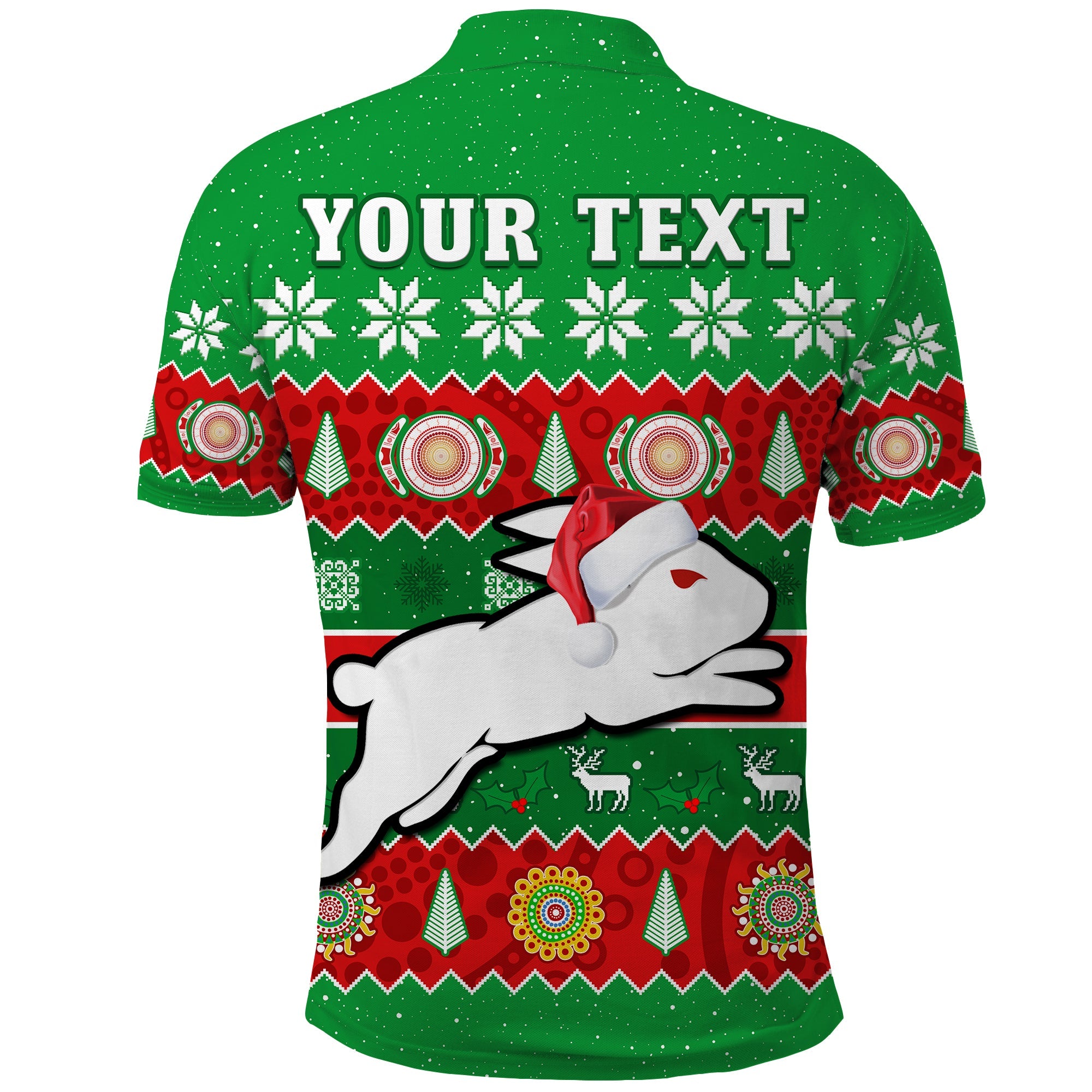 custom-personalised-rabbitohs-christmas-polo-shirt-souths-aboriginal-art-merry-xmas