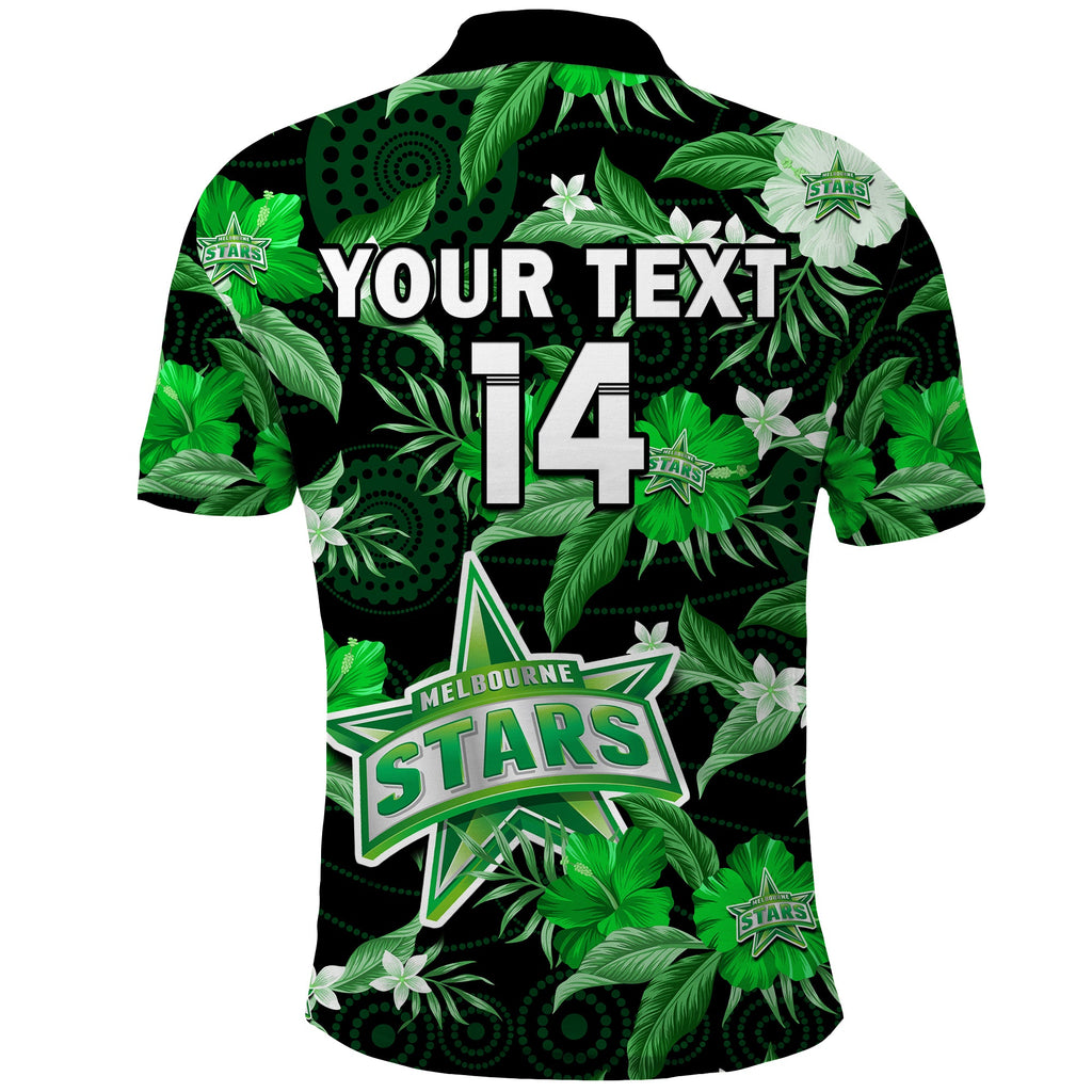 custom-text-and-number-melbourne-stars-cricket-polo-shirt-aboriginal-art-mix-tropical-flowers