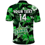 custom-text-and-number-melbourne-stars-cricket-polo-shirt-aboriginal-art-mix-tropical-flowers