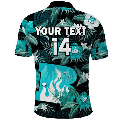 custom-text-and-number-brisbane-heat-cricket-polo-shirt-aboriginal-art-mix-tropical-flowers