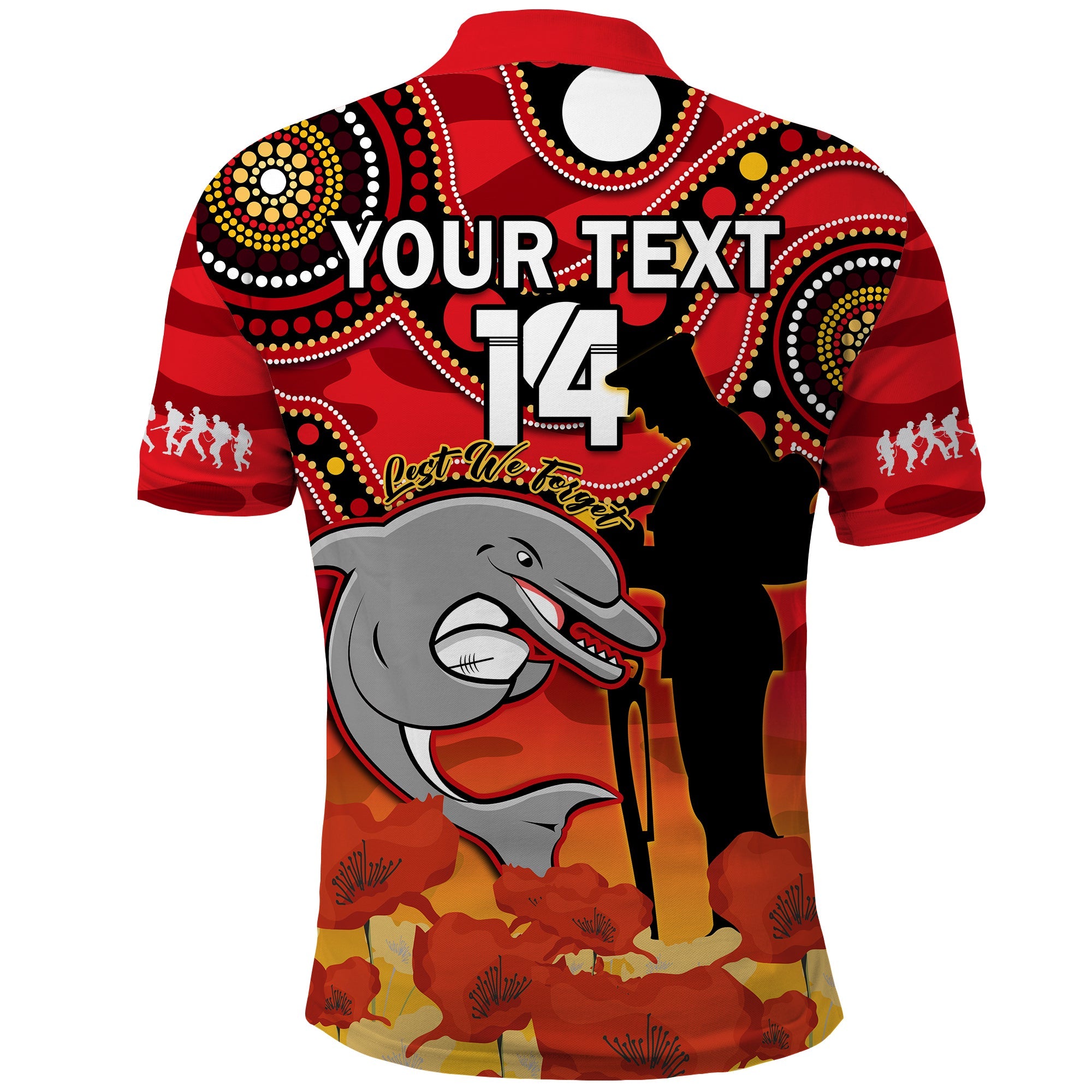 custom-text-and-number-dolphins-rugby-anzac-2023-polo-shirt-bilby-with-eggs-flag-style