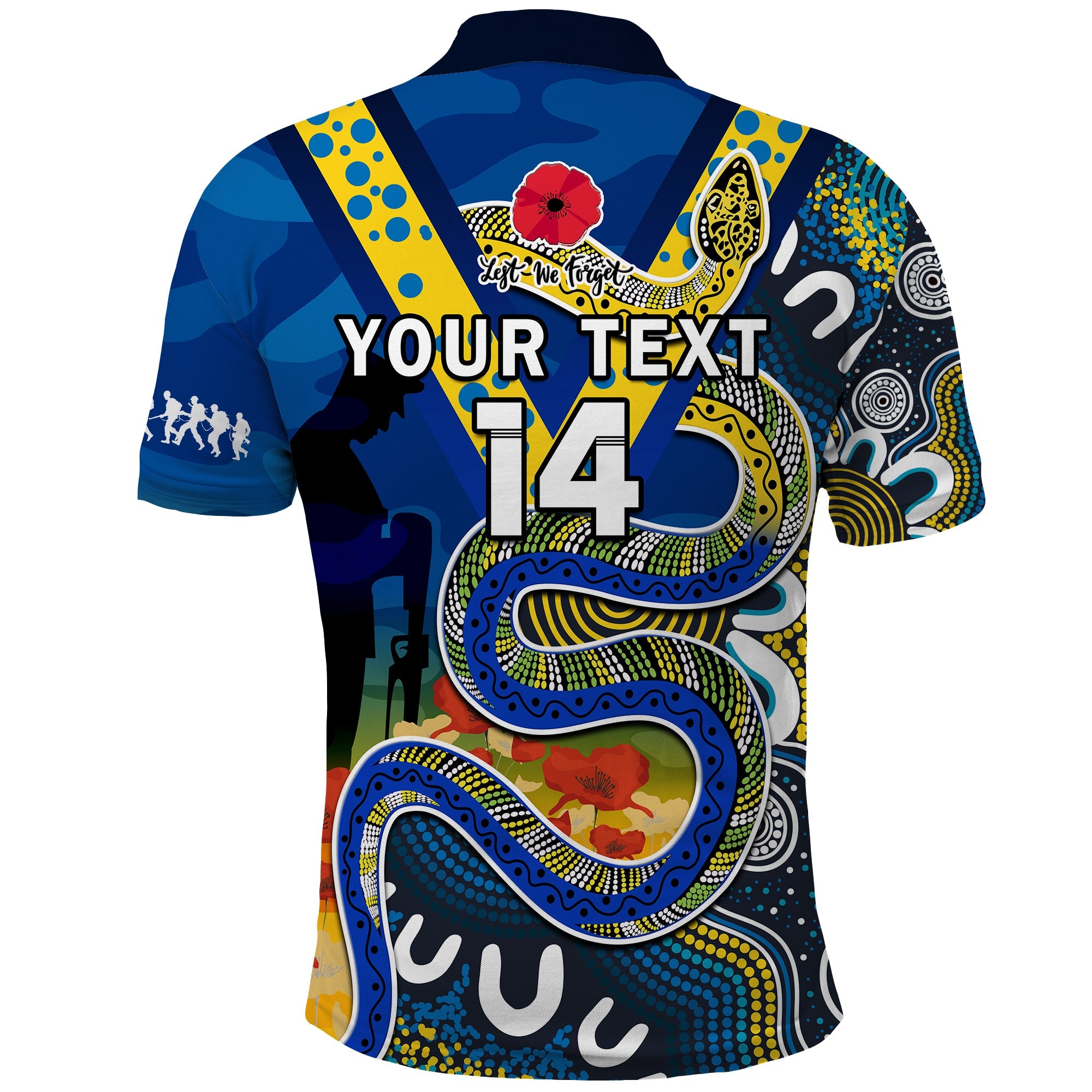 custom-text-and-number-eels-rugby-anzac-2023-polo-shirt-aboriginal-mix-poppy-lest-we-forget