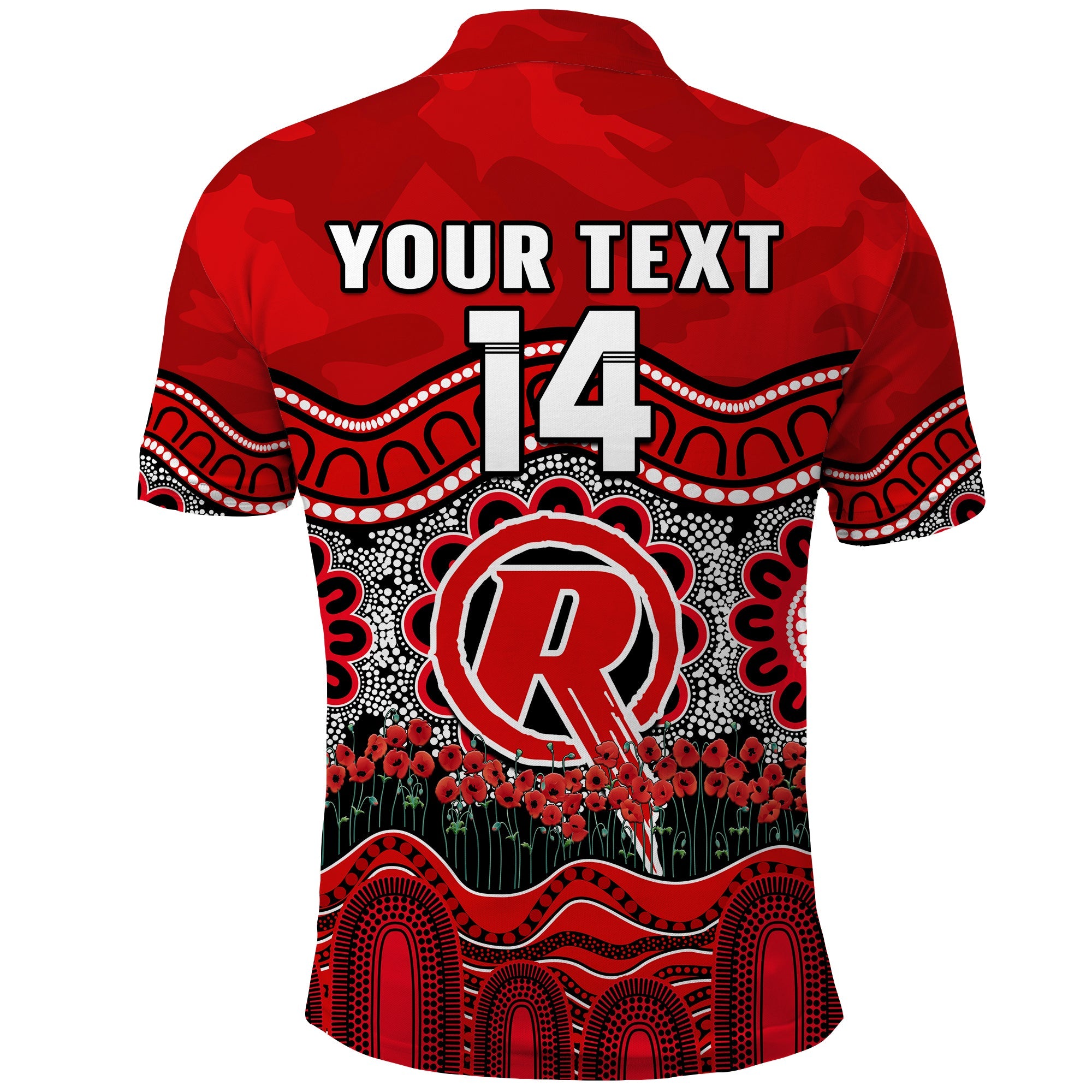 custom-text-and-number-renegades-cricket-anzac-polo-shirt-melbourne-poppy-aboriginal-camouflage