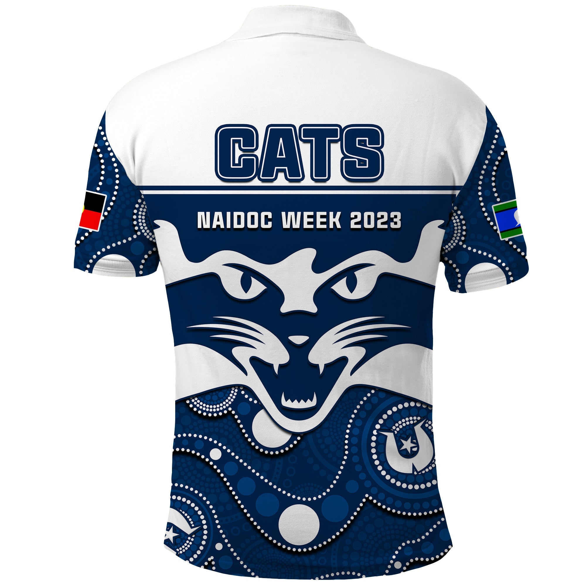 geelong-football-naidoc-2023-polo-shirt-cats-for-our-elders-indigenous-art