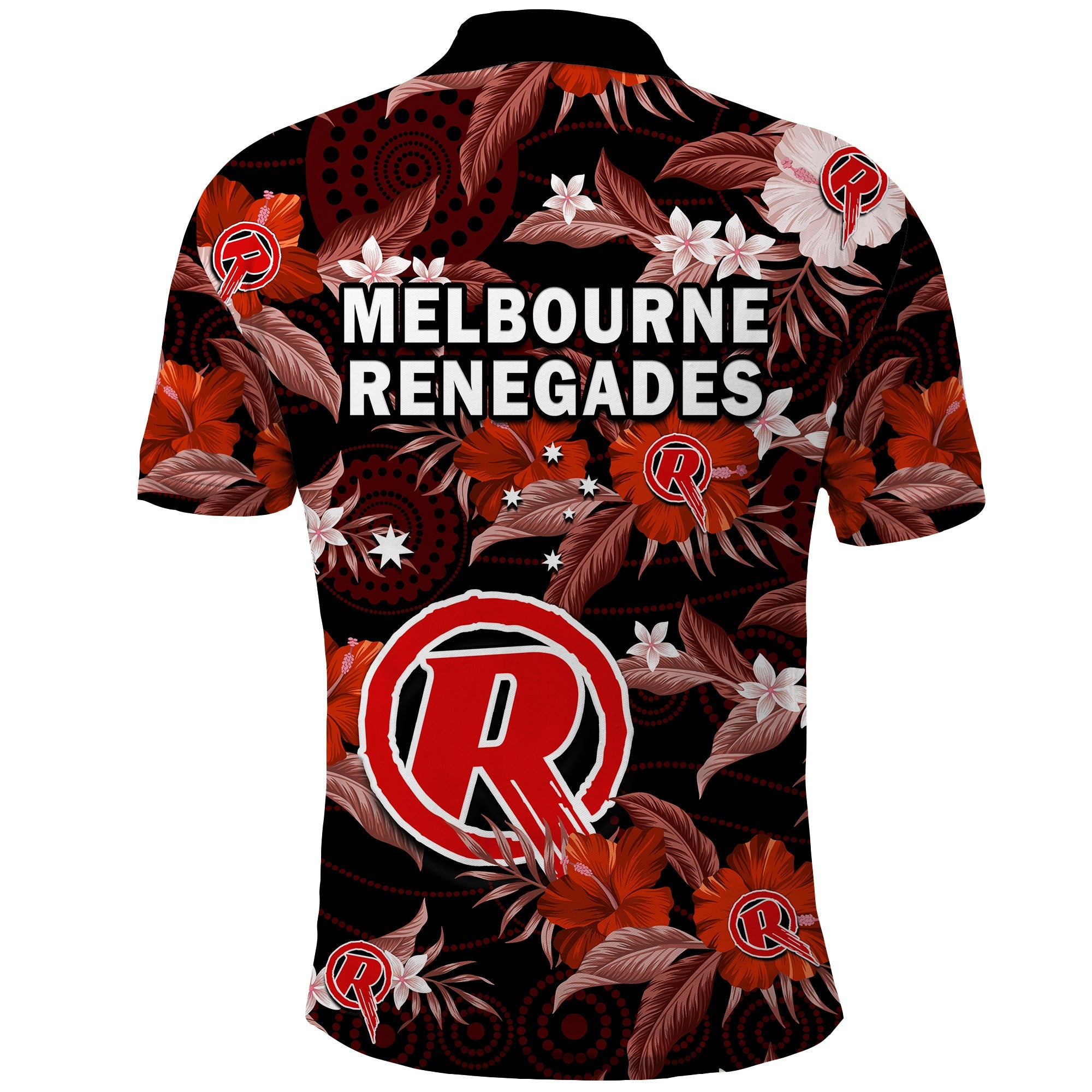 melbourne-renegades-cricket-polo-shirt-aboriginal-art-mix-tropical-flowers