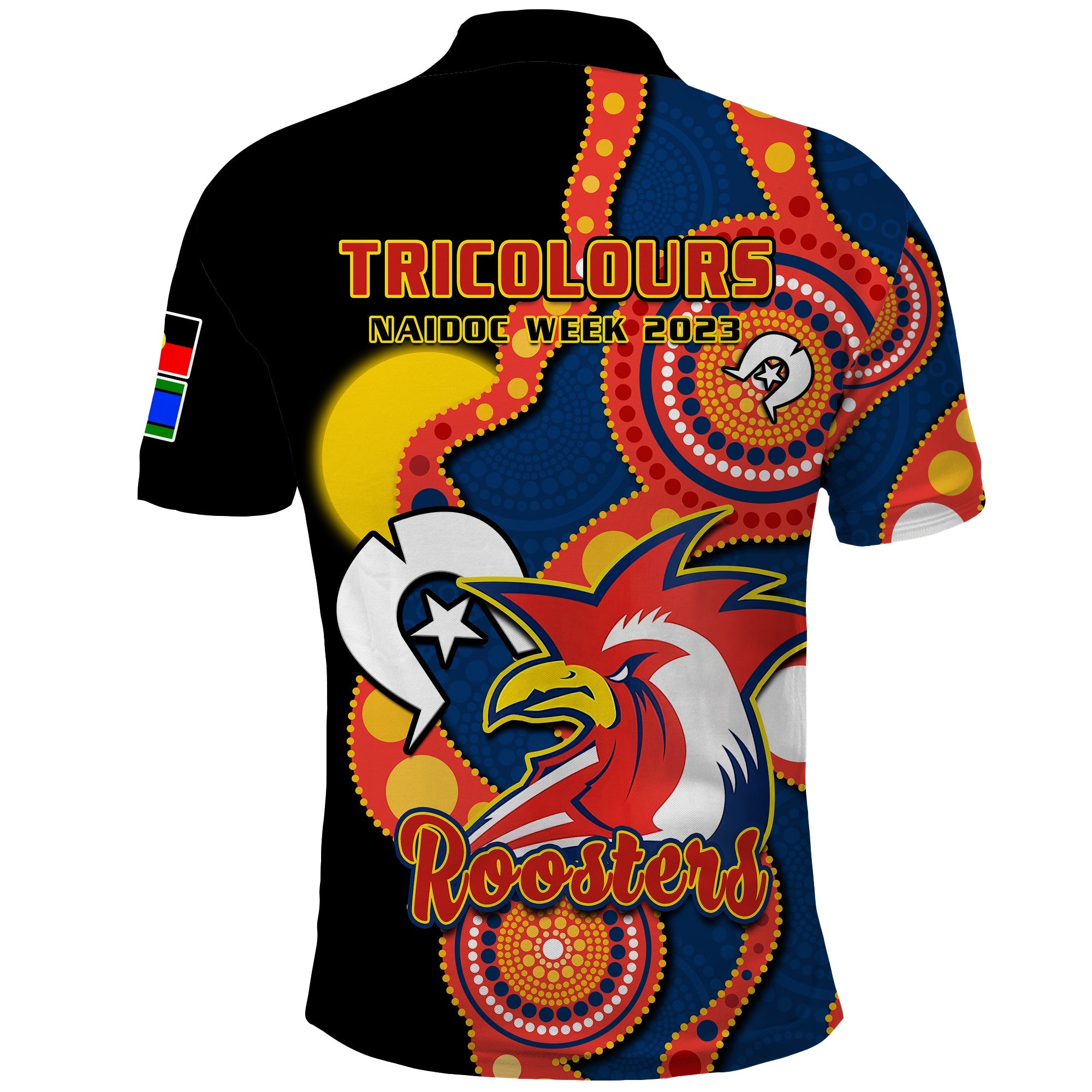 roosters-rugby-naidoc-2023-polo-shirt-tricolours-for-our-elders-indigenous-art