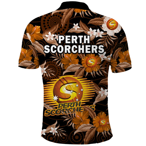 perth-scorchers-cricket-polo-shirt-aboriginal-art-mix-tropical-flowers