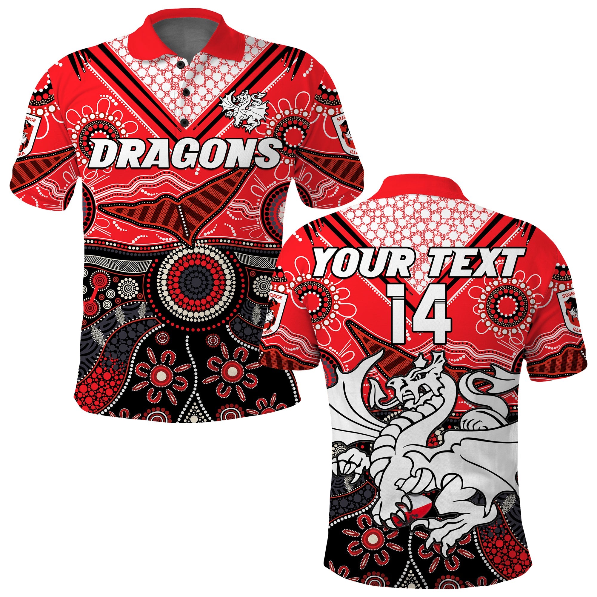custom-text-and-number-dragons-rugby-polo-shirt-indigenous-pattern-artsy-version