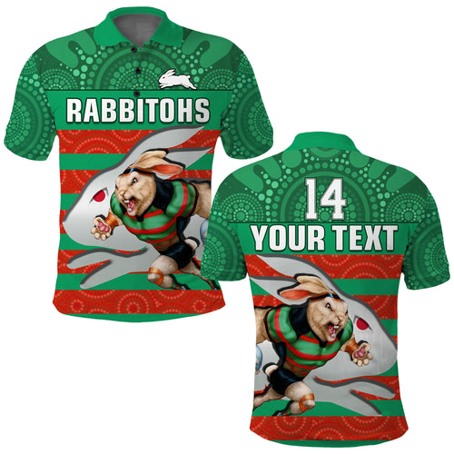 custom-text-and-number-rabbitohs-rugby-polo-shirt-aboriginal-dot-painting-glory-glory-sporty-style