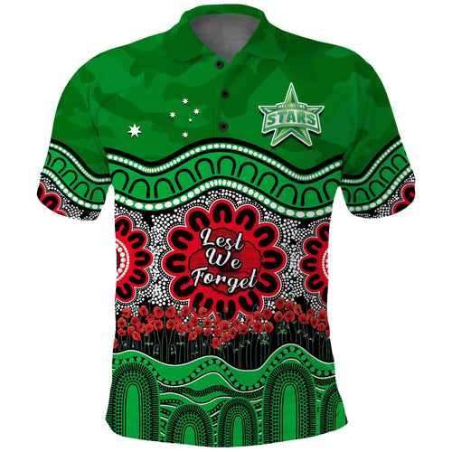 custom-text-and-number-stars-cricket-anzac-polo-shirt-melbourne-poppy-aboriginal-camouflage