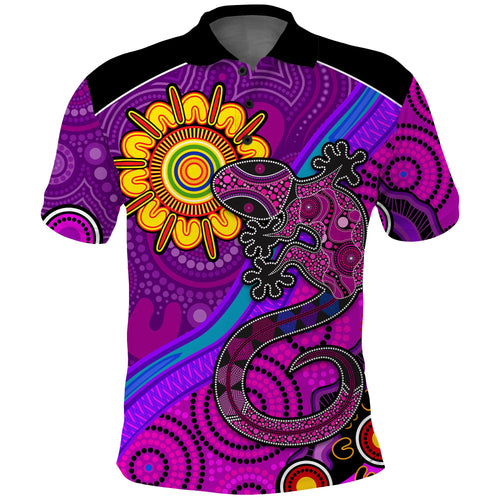 australia-lizard-and-sun-polo-shirt-aboriginal-art-purple