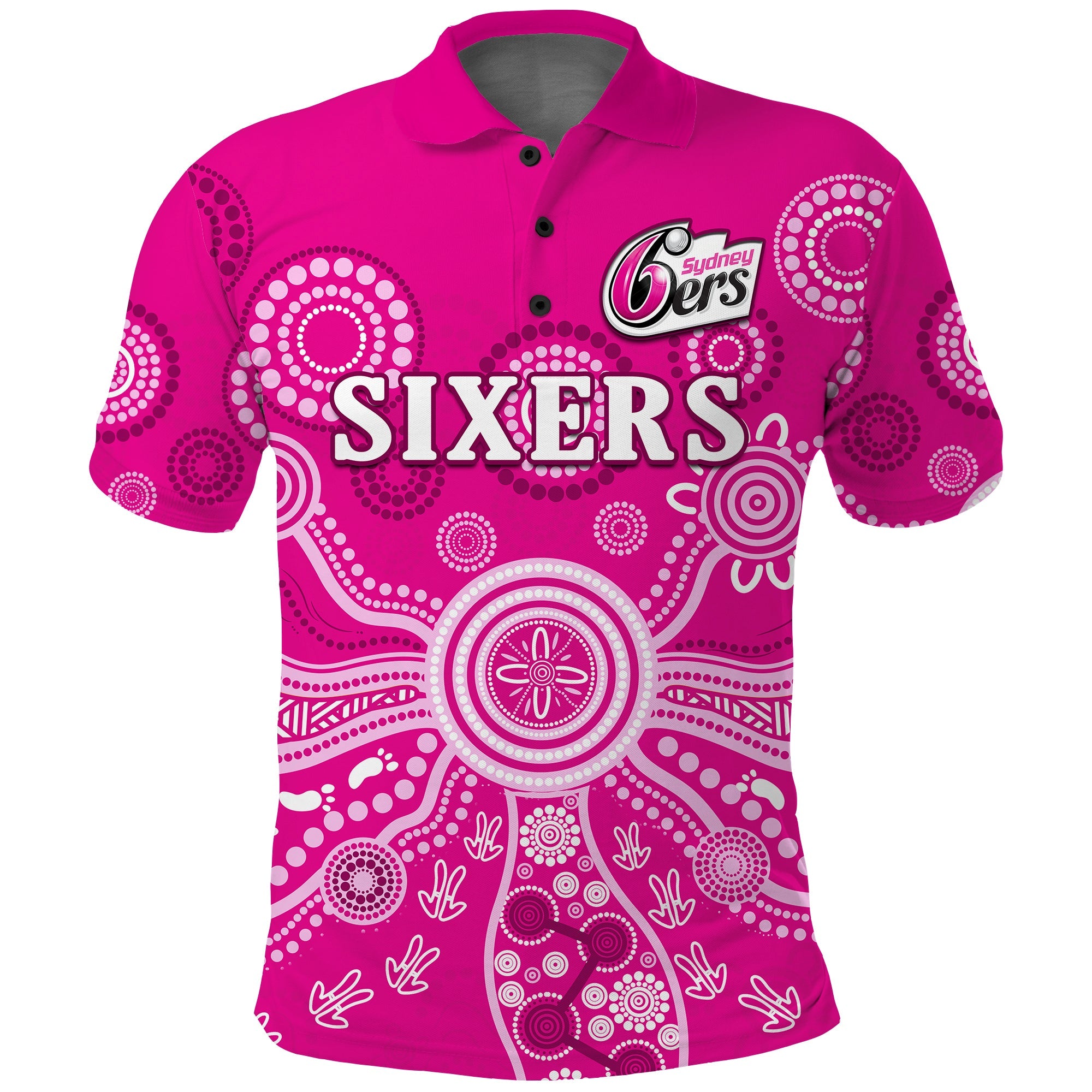 sydney-sixers-polo-shirt-cricket-indigenous-australian-art-ver02
