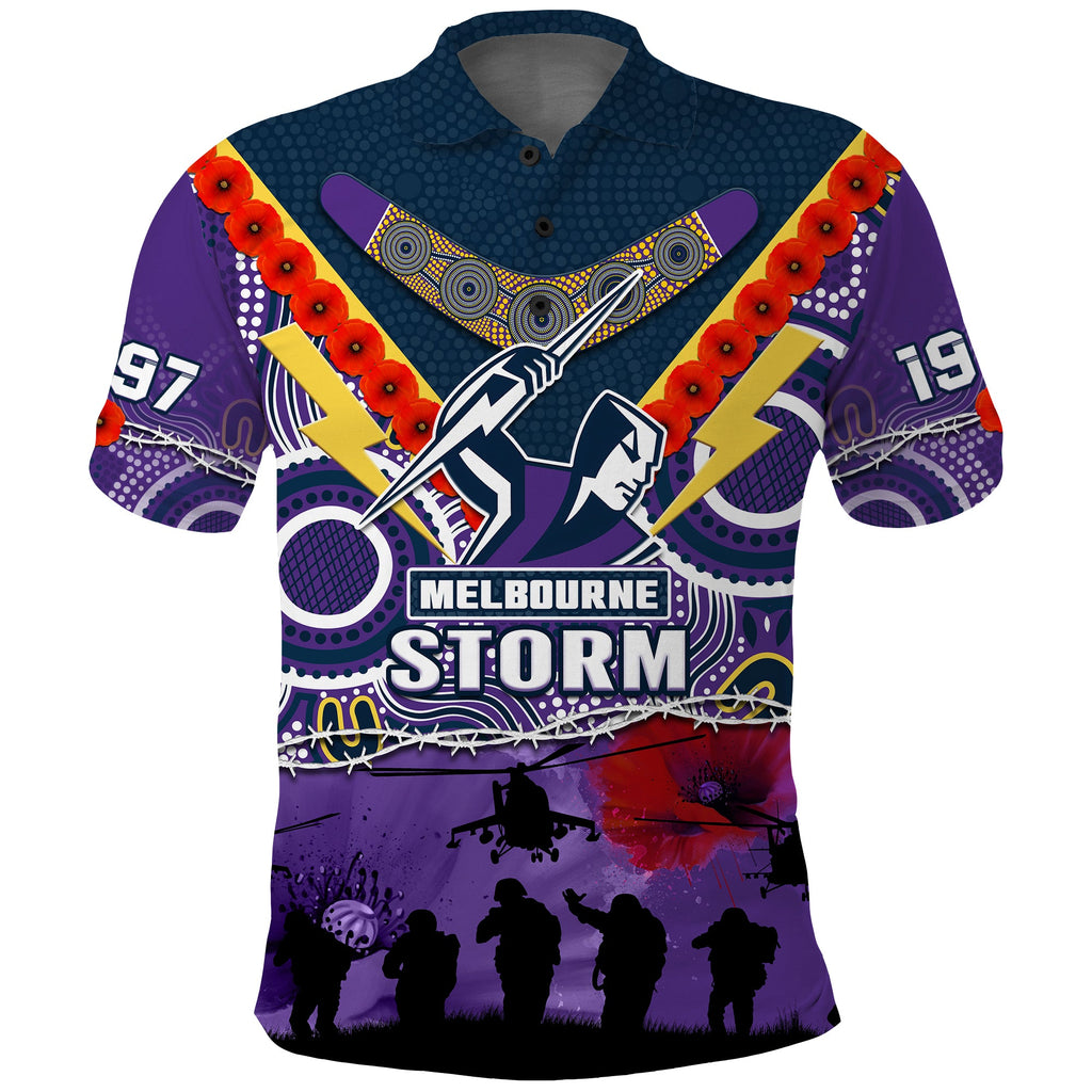 custom-text-and-number-melbourne-storm-rugby-anzac-polo-shirt-indigenous-poppy-australian-army