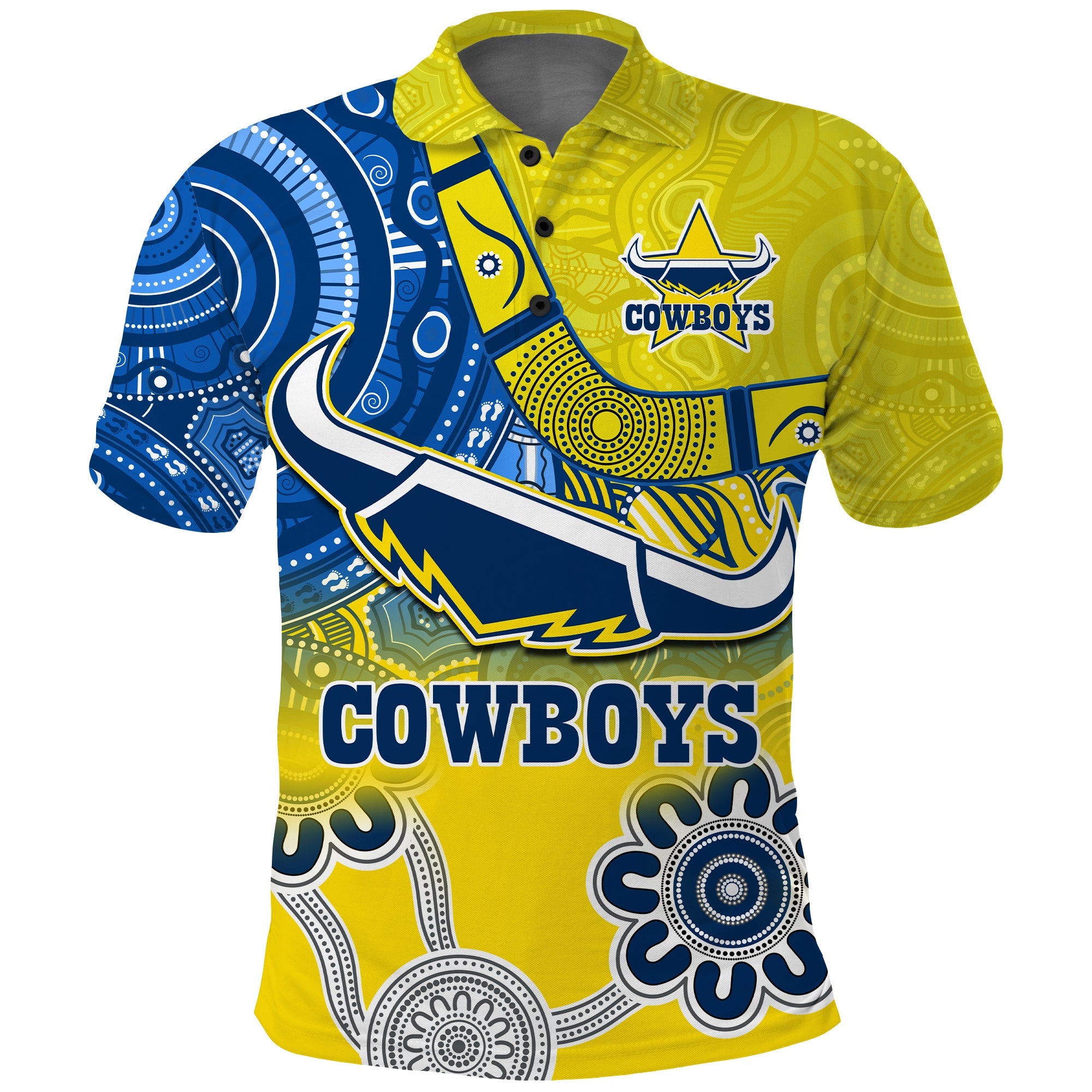custom-text-and-number-cowboys-rugby-polo-shirt-aboriginal-boomerang-go-premiers-north-queensland