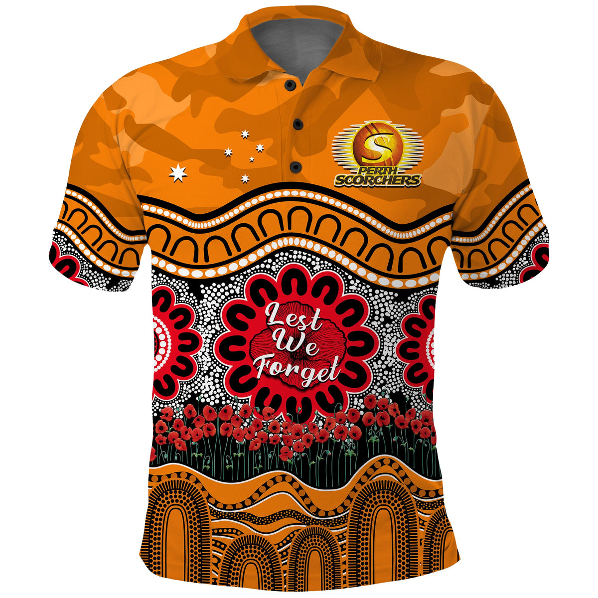 custom-text-and-number-perth-scorchers-cricket-anzac-polo-shirt-poppy-aboriginal-camouflage