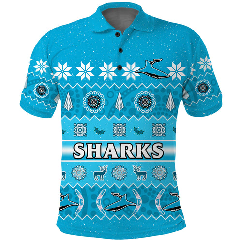 custom-personalised-sharks-christmas-polo-shirt-cronulla-sutherland-aboriginal-art-merry-xmas