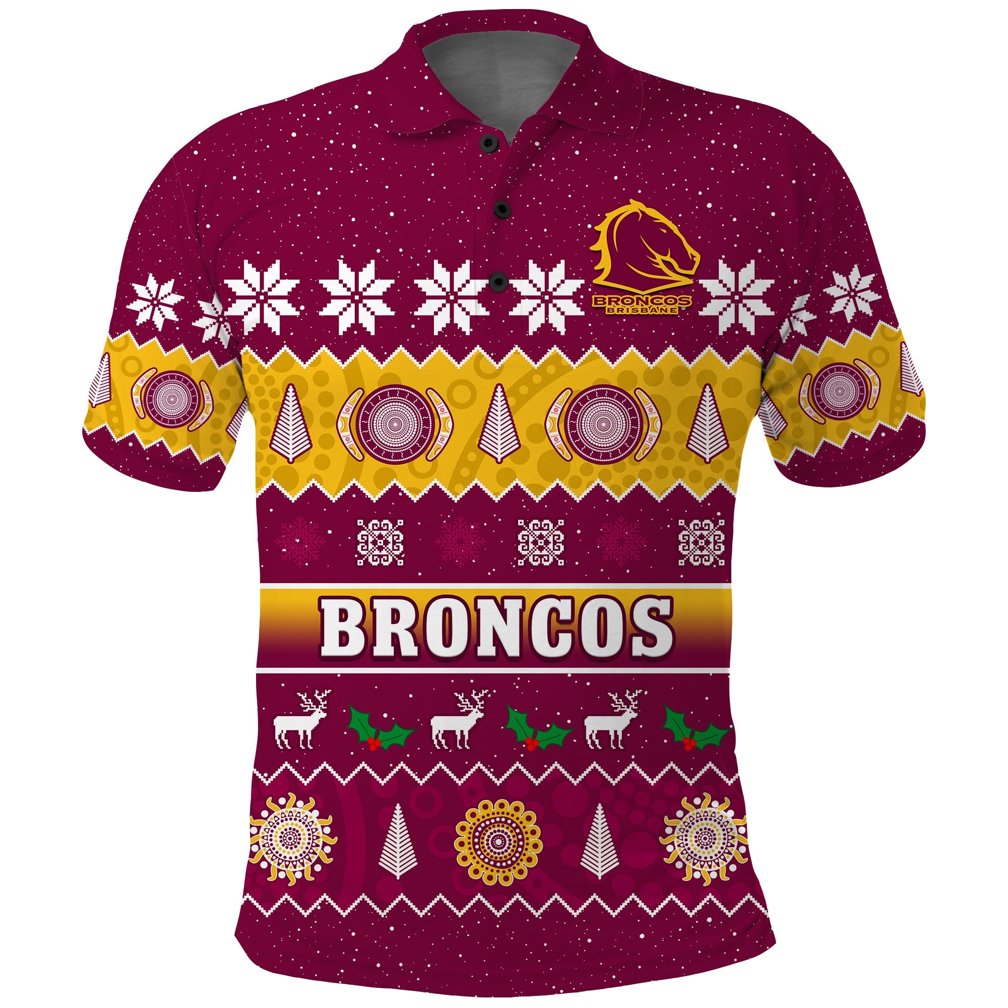 custom-personalised-broncos-christmas-polo-shirt-brisbane-aboriginal-art-merry-xmas