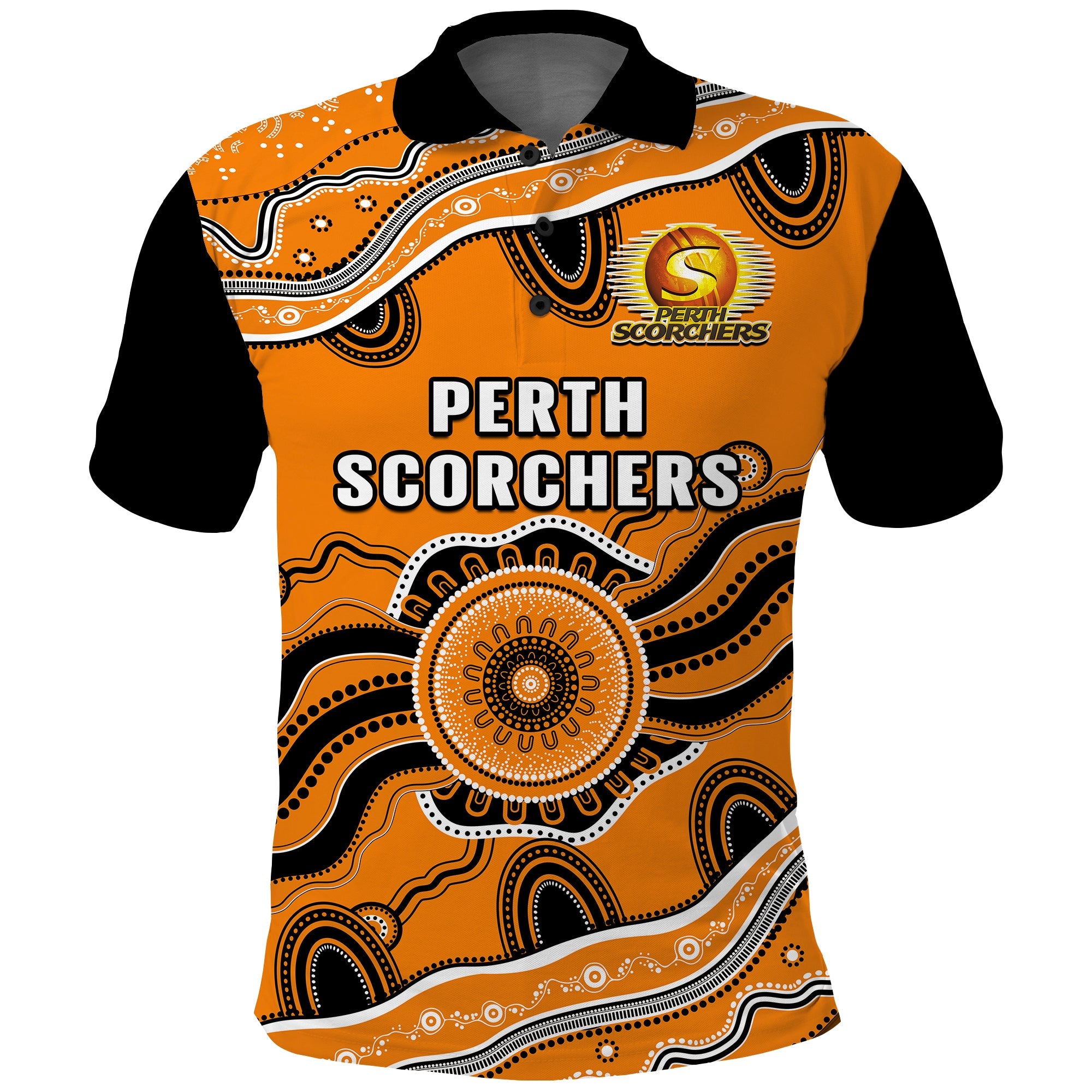 custom-text-and-number-perth-scorchers-cricket-polo-shirt-aboriginal-painting