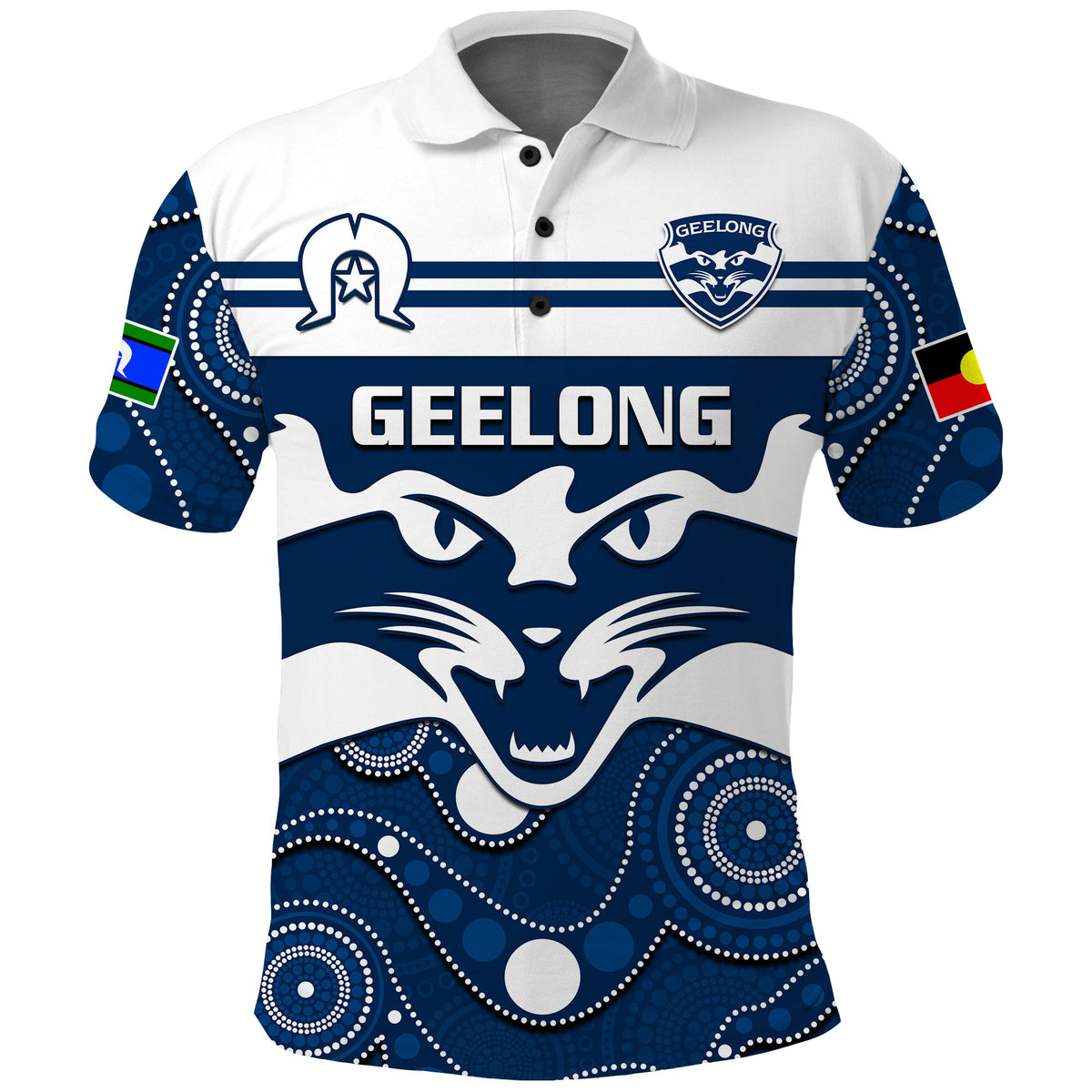 custom-text-and-number-geelong-football-naidoc-2023-polo-shirt-cats-for-our-elders-indigenous-art