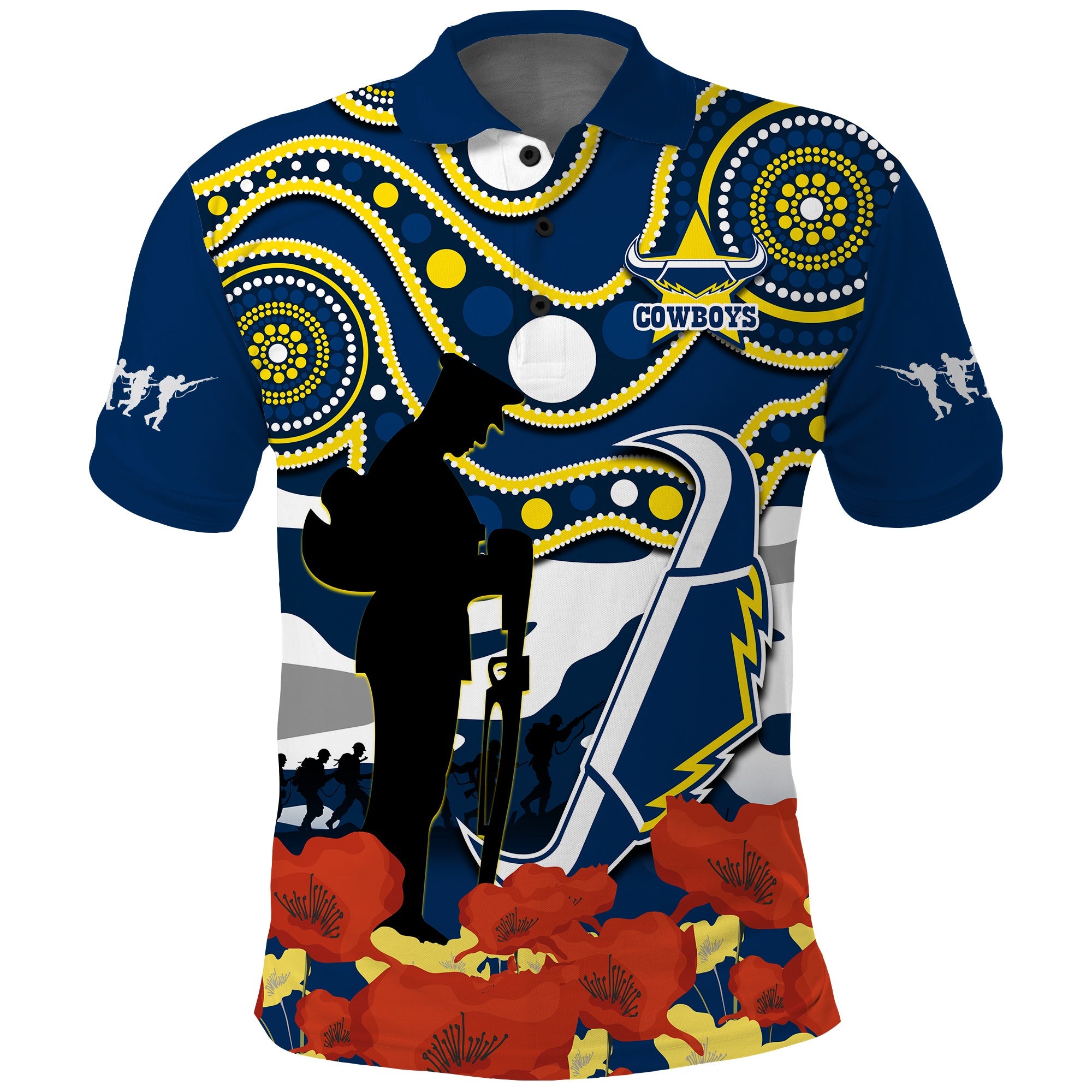 custom-text-and-number-cowboys-rugby-anzac-2023-polo-shirt-australian-army-aboriginal-lest-we-forget