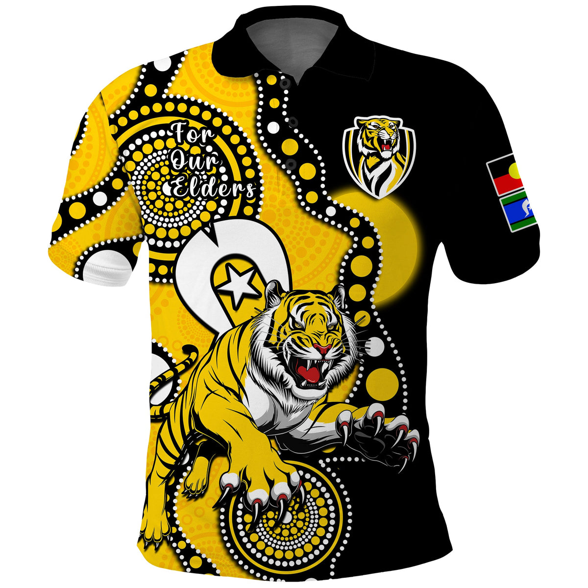 richmond-football-naidoc-2023-polo-shirt-tigers-for-our-elders-indigenous-art