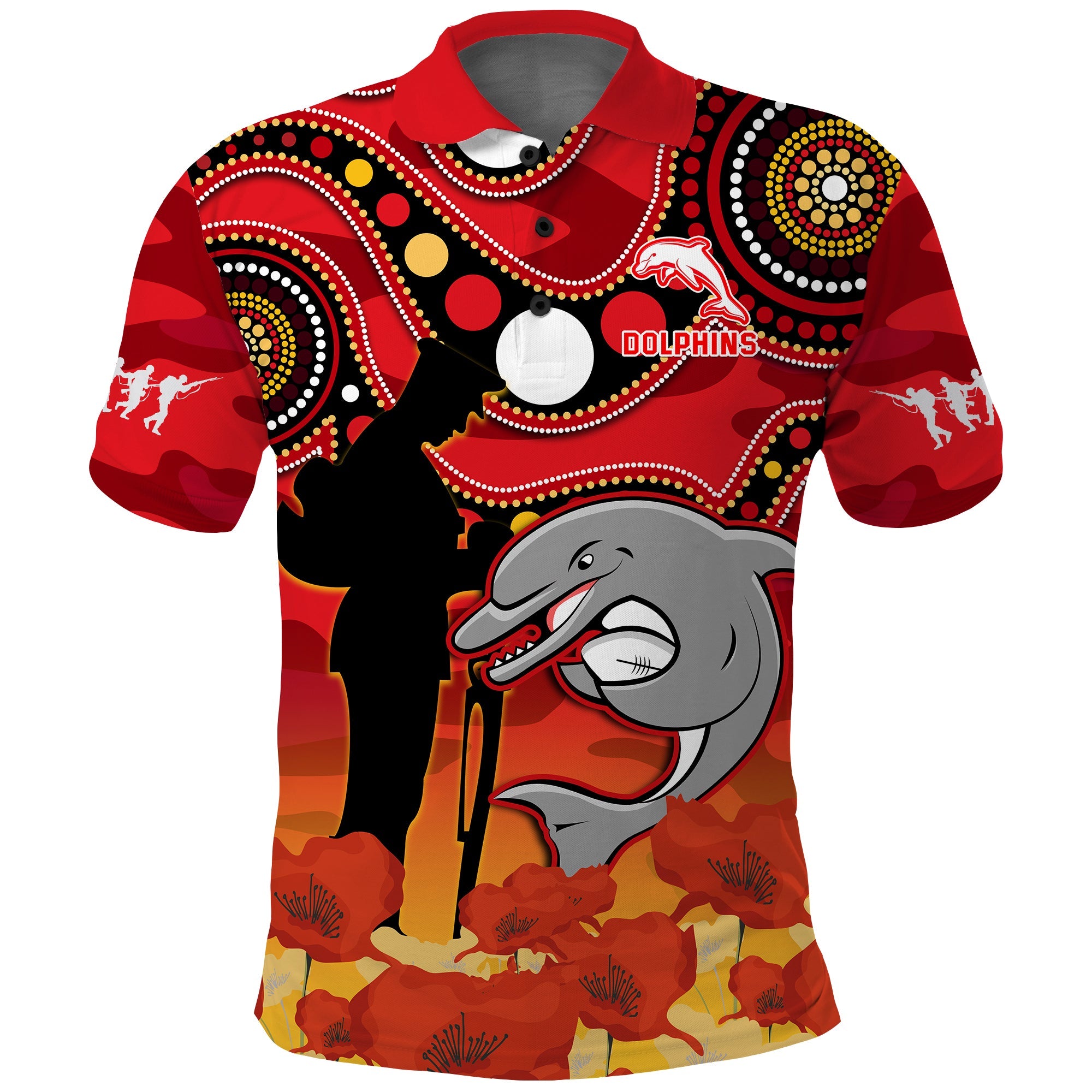 custom-text-and-number-dolphins-rugby-anzac-2023-polo-shirt-bilby-with-eggs-flag-style