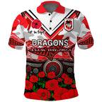 custom-text-and-number-dragons-rugby-anzac-2023-polo-shirt-aboriginal-mix-poppy-lest-we-forget