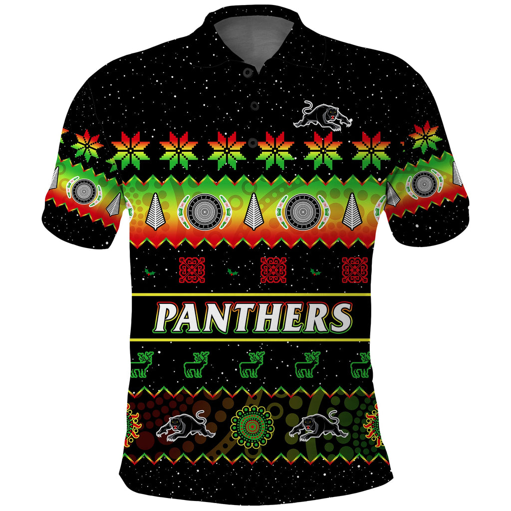 custom-personalised-penrith-panthers-christmas-polo-shirt-the-riff-aboriginal-art-merry-xmas