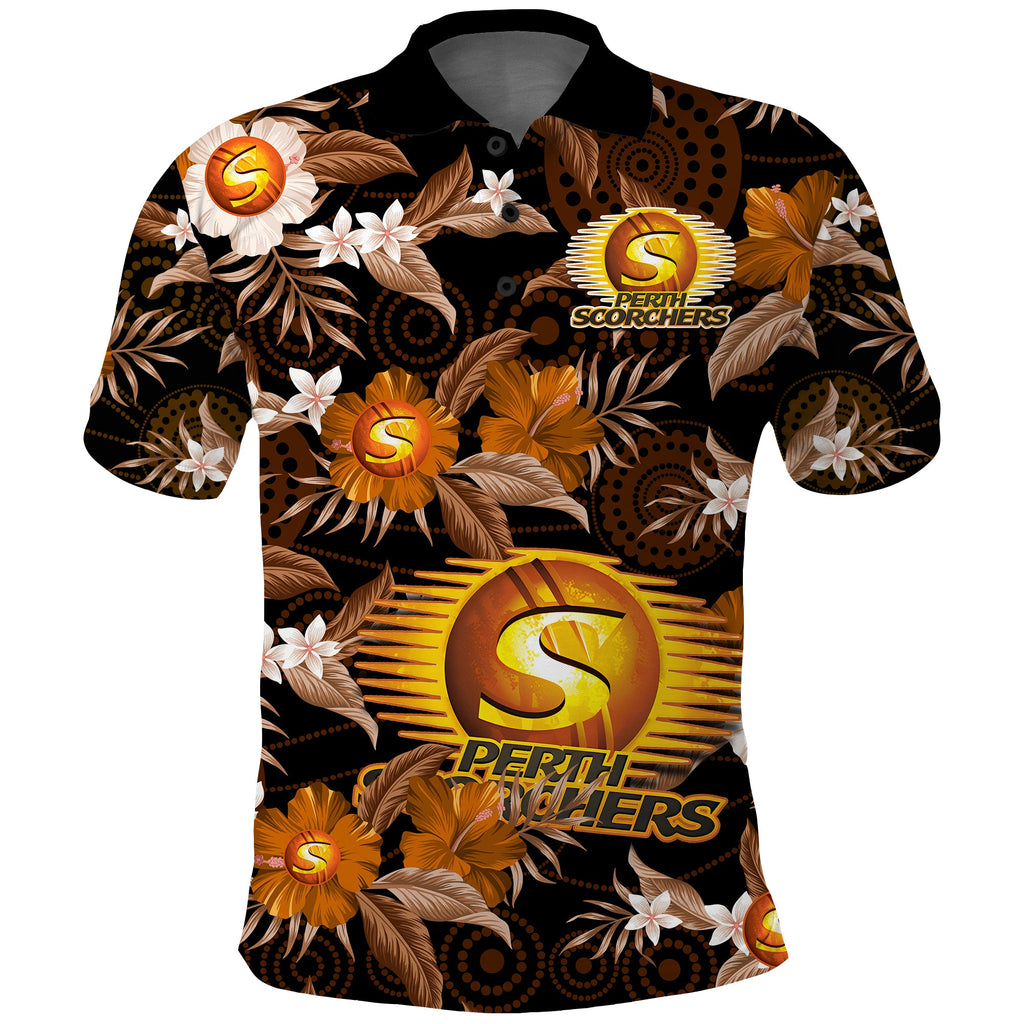 perth-scorchers-cricket-polo-shirt-aboriginal-art-mix-tropical-flowers
