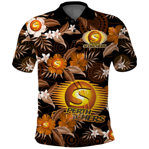 perth-scorchers-cricket-polo-shirt-aboriginal-art-mix-tropical-flowers