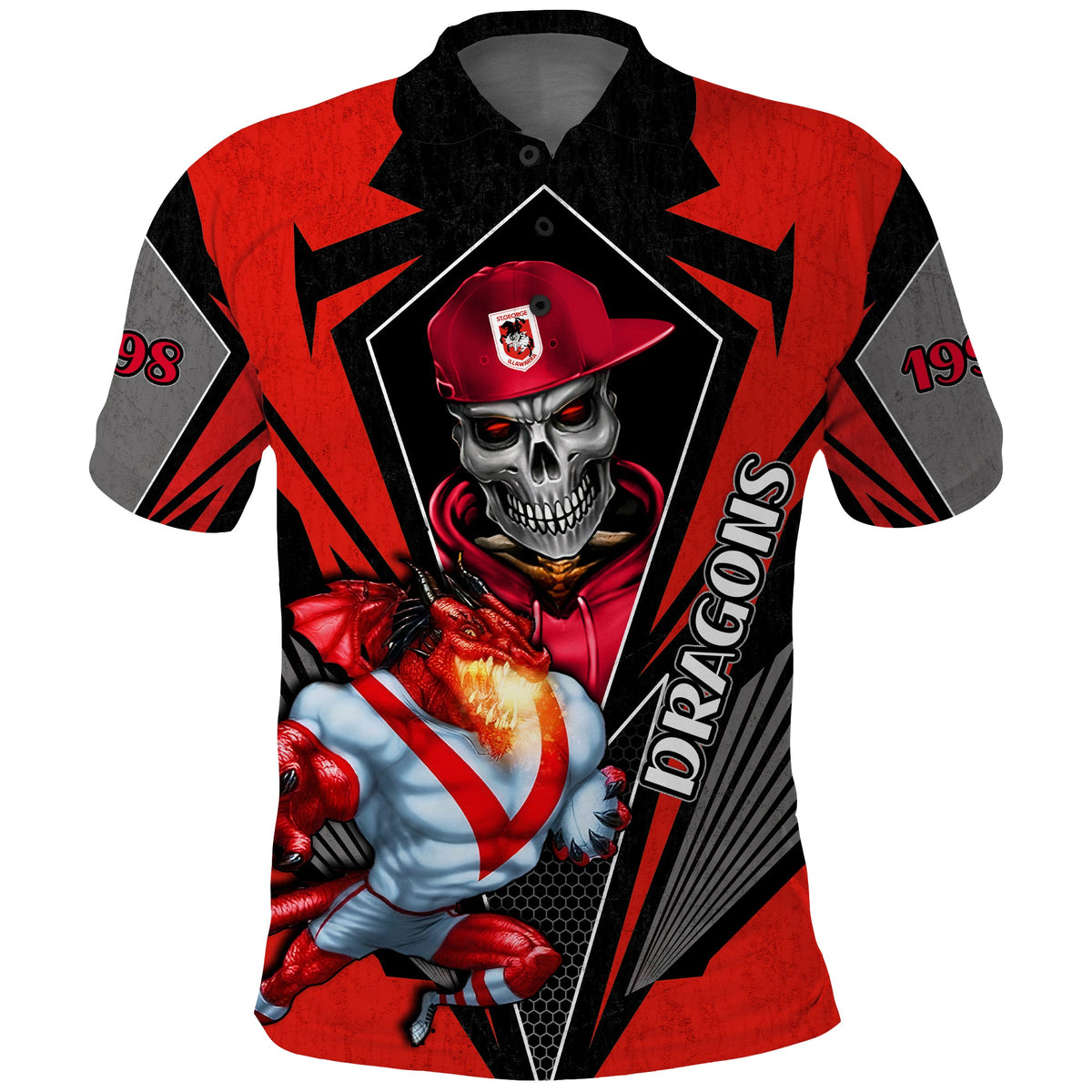 custom-personalised-dragons-rugby-polo-shirt-mascot-st-george-illawarra-since-1998-cool-skull