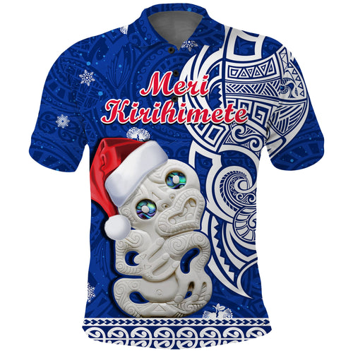new-zealand-christmas-polo-shirt-hei-tiki-blue-pohutukawa-meri-kirihimete