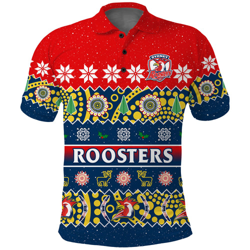 custom-personalised-sydney-roosters-christmas-polo-shirt-easts-aboriginal-art-merry-xmas
