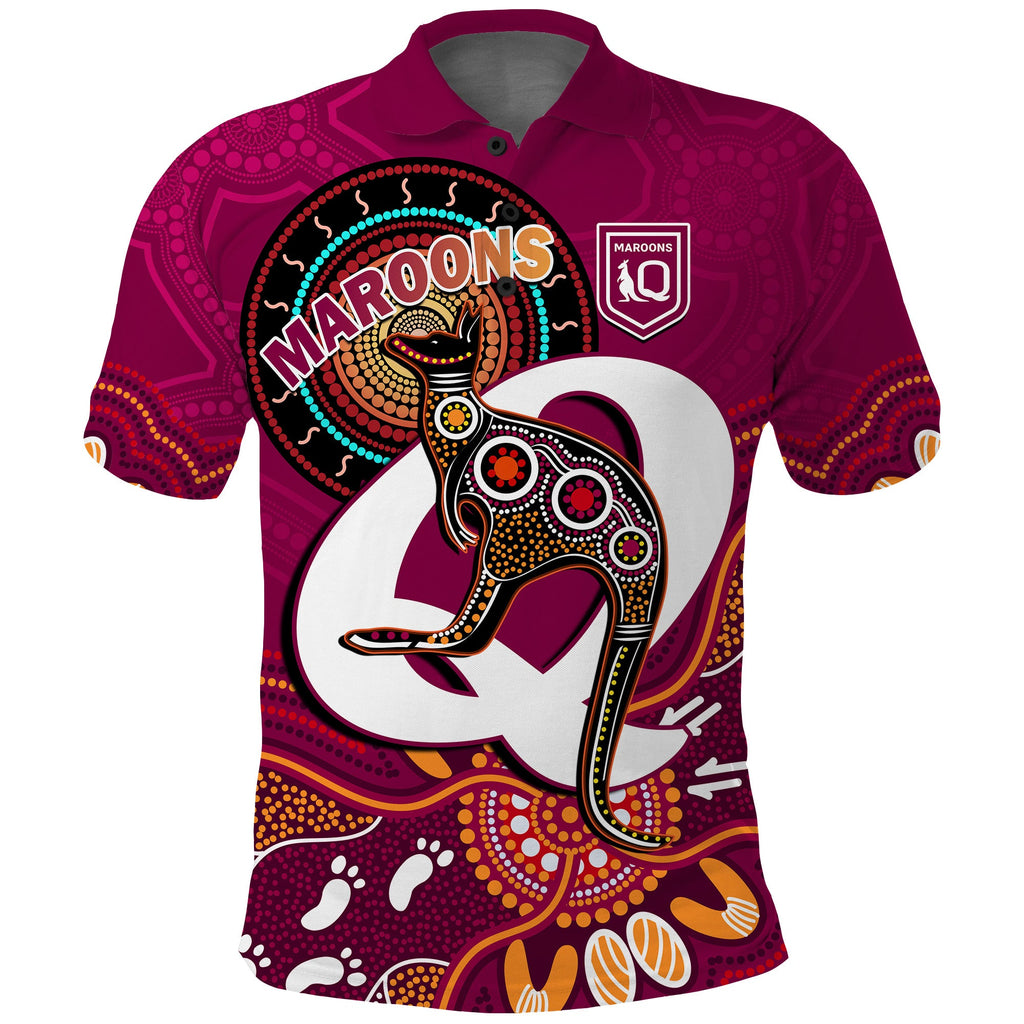 maroons-rugby-polo-shirt-queensland-kangaroo-aboriginal-dot-paintings