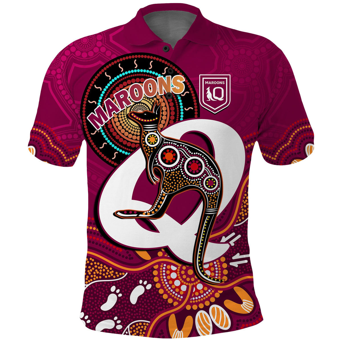 maroons-rugby-polo-shirt-queensland-kangaroo-aboriginal-dot-paintings