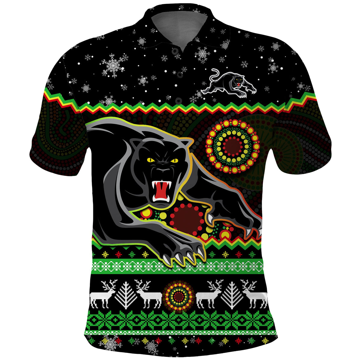 panthers-christmas-polo-shirt-aboriginal-pattern-penrith-black-version