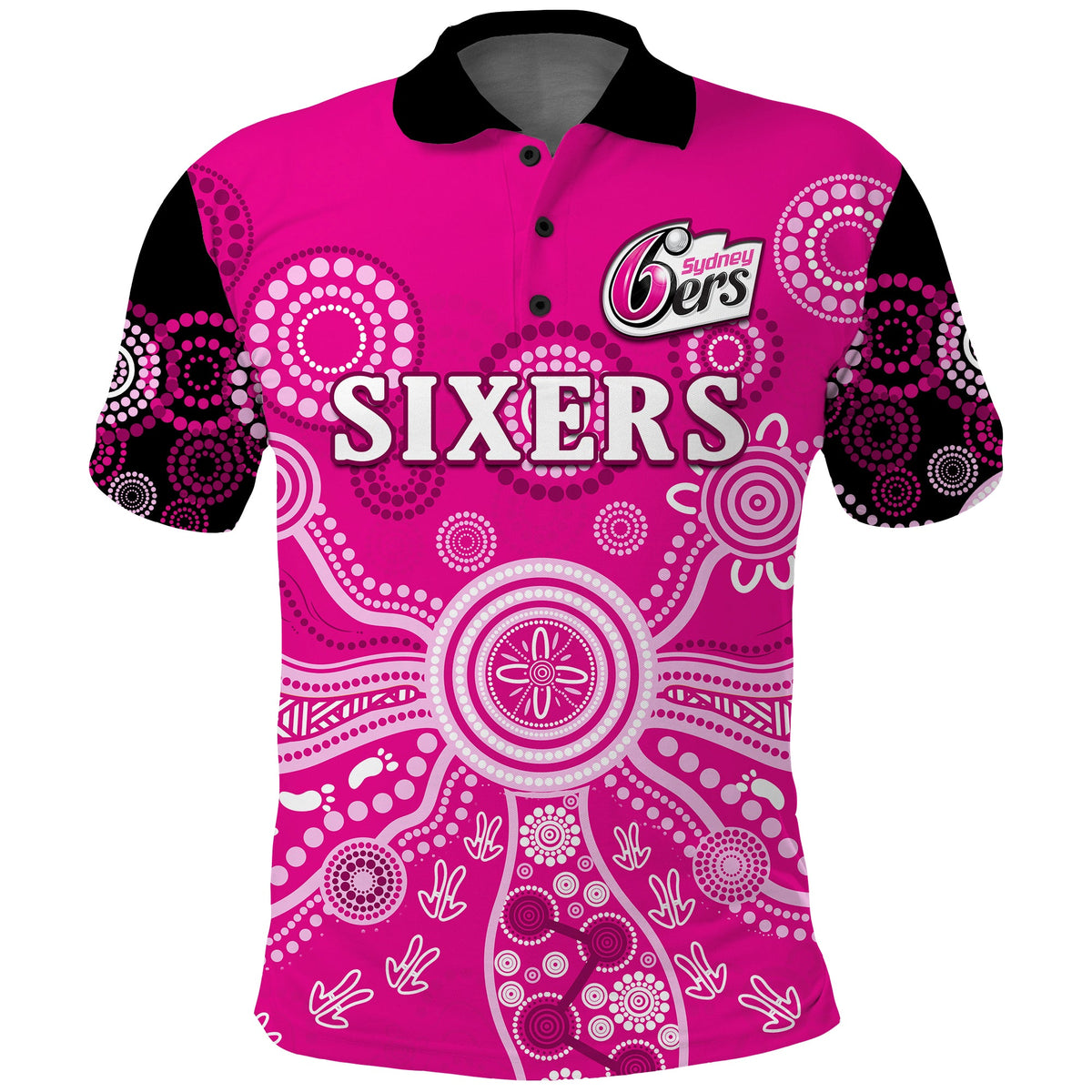 sydney-sixers-polo-shirt-cricket-indigenous-australian-art-ver01