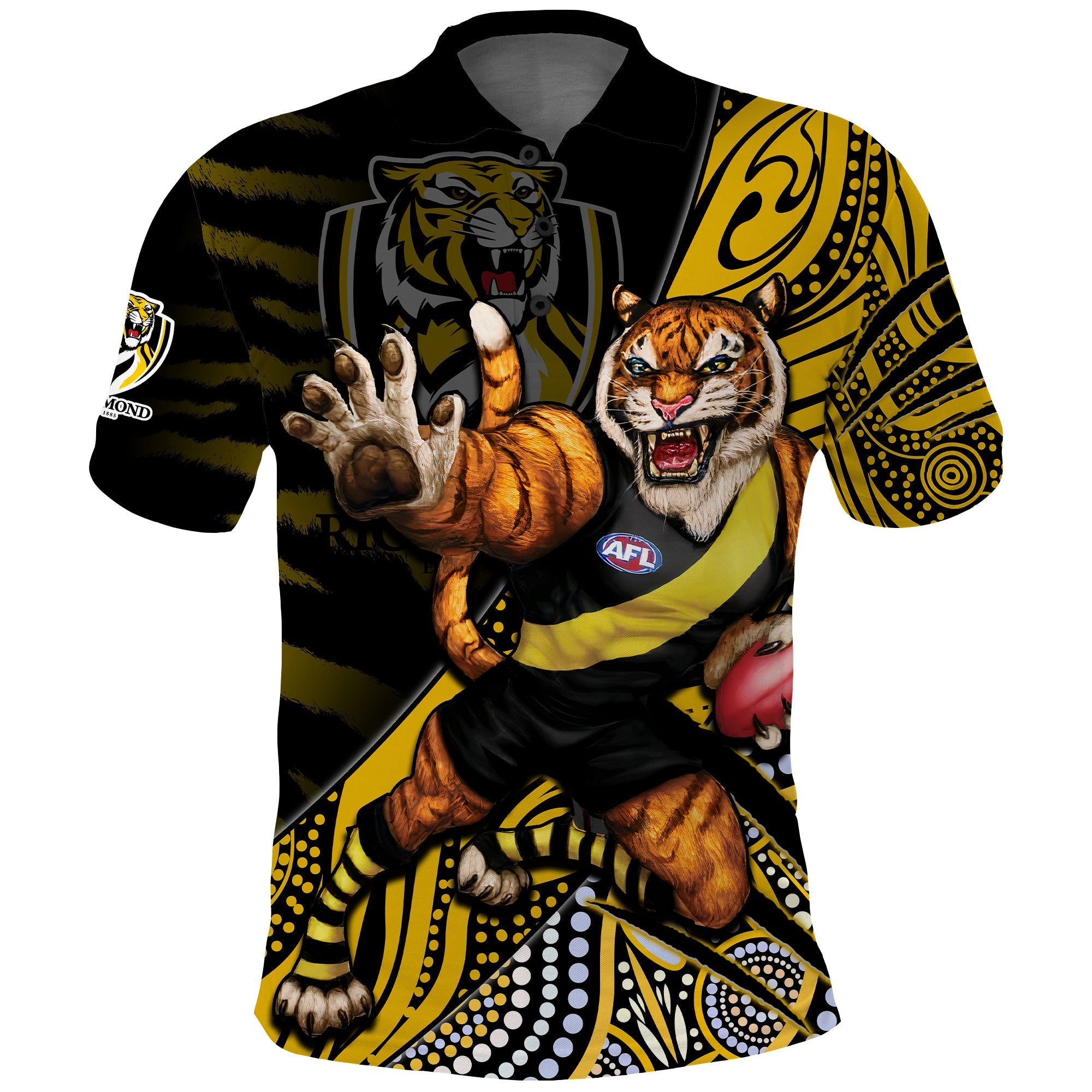 custom-text-and-number-richmond-football-polo-shirt-aboriginal-go-the-tigers-mascot