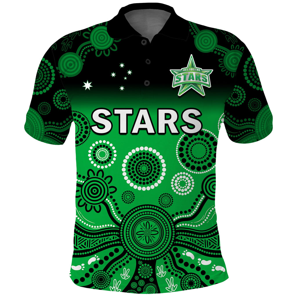 custom-text-and-number-stars-cricket-polo-shirt-melbourne-team-green-gradient-aboriginal-art