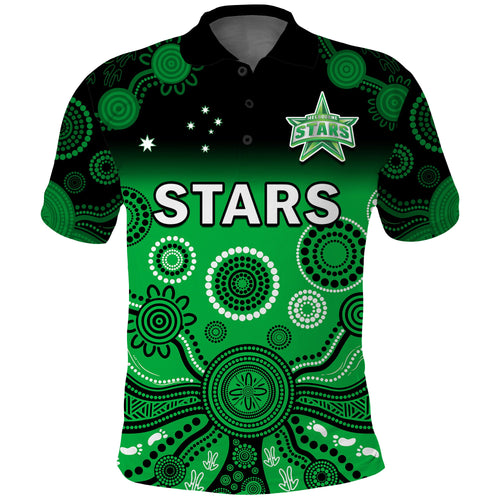 custom-text-and-number-stars-cricket-polo-shirt-melbourne-team-green-gradient-aboriginal-art