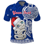 custom-personalised-new-zealand-christmas-polo-shirt-hei-tiki-blue-pohutukawa-meri-kirihimete