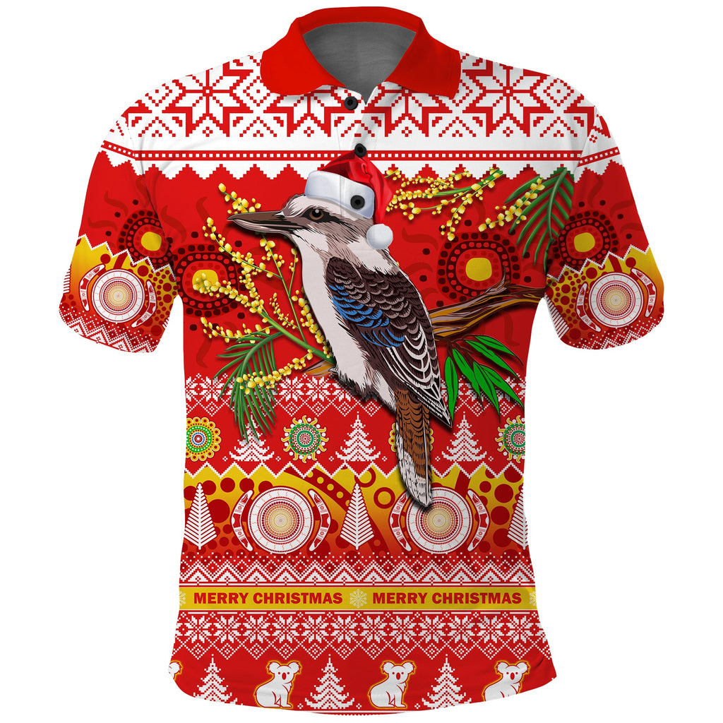 australia-polo-shirt-kookaburra-mix-golden-wattle-aboriginal-art-merry-christmas