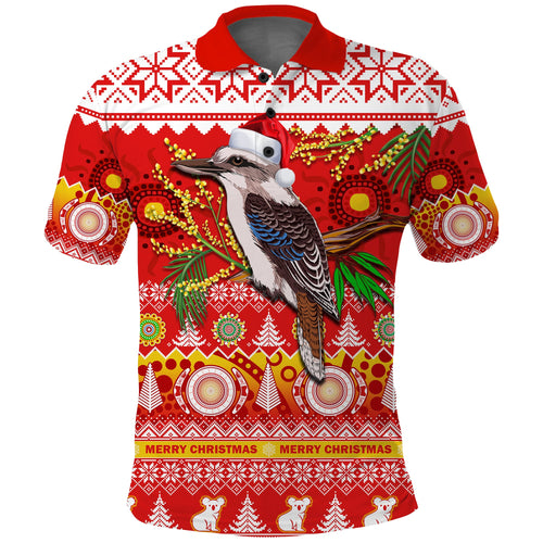 australia-polo-shirt-kookaburra-mix-golden-wattle-aboriginal-art-merry-christmas
